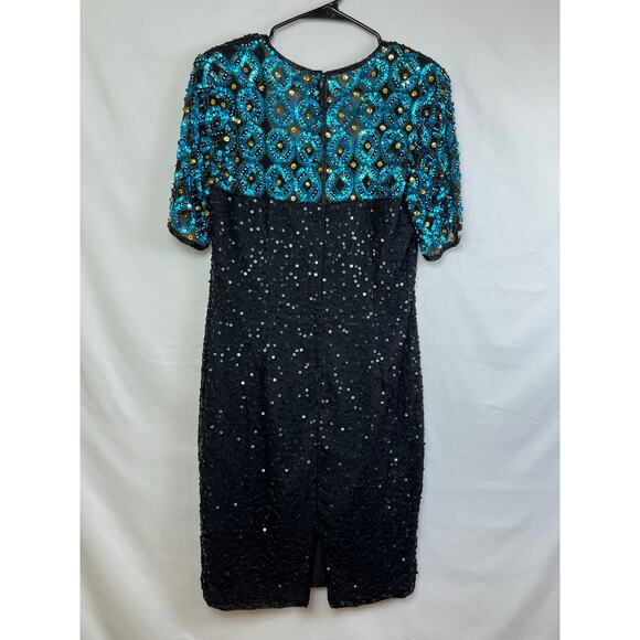 Stenay Women's Size 8 Blue/Black 100% Silk Sequin Cocktail Dress Made in India - Picture 3 of 8